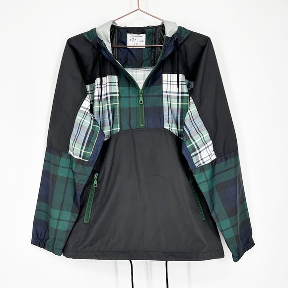 Urban Outfitters Plaid Quarter Zip hooded Windbreaker Jacket Size Small - Picture 1 of 5